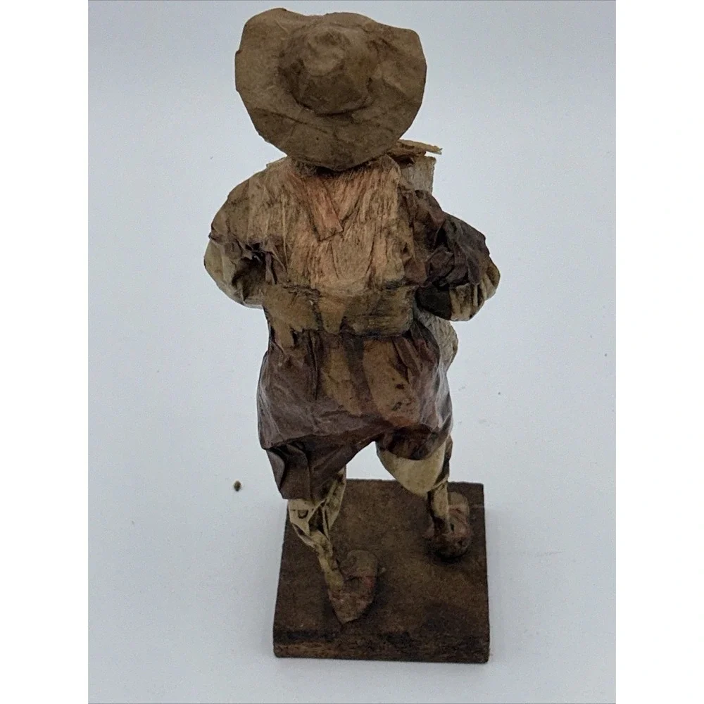Vintage Authentic Mexican Paper Mache Man Folk Art Figurine With Bag Of Fish